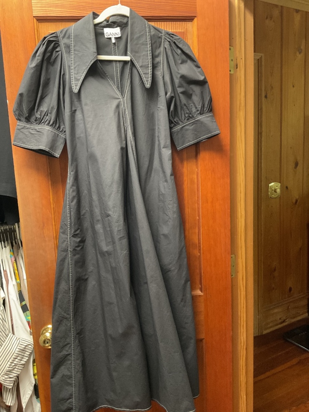 Ganni Cotton Poplin Vneck Dress